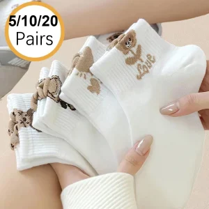 5/10/20 Pairs Women Teddy Bear Ankle Breathable Comfortable Casual Socks