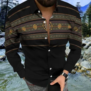 Men's Aztec Ethnic Print Long Sleeve Shirt