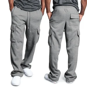 Mens Sweatpants Multi-pocket Straight Fit Joggers Loose Oversized Drawstring Long Pants